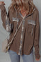 Waffle Knit Plaid Patchwork Button Front Drawstring Hood Drop Shoulder Shacket
